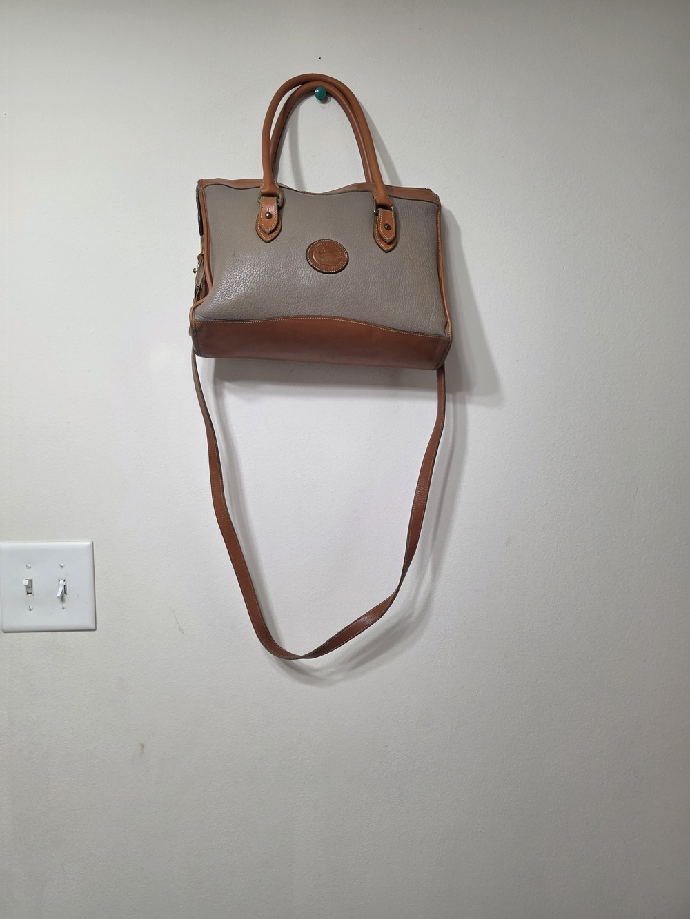 VintageDooney & Bourke Leather Two-Tone Taupe and Tan Satchel Tote